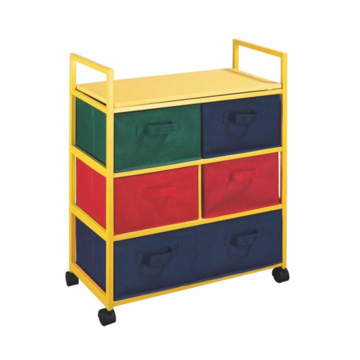 Viacúčelová komoda s úložnými boxami z látky, žltý rám/farebné boxy, COLOR 92 Viacúčelová komoda s úložnými boxami z látky, žltý rám/farebné boxy, COLOR 92