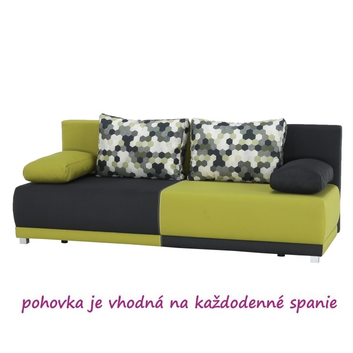 Pohovka rozkladacia, s úložným priestorom, sivá/zelená/vzor vankúše, SPIKER Pohovka rozkladacia, s úložným priestorom, sivá/zelená/vzor vankúše, SPIKER