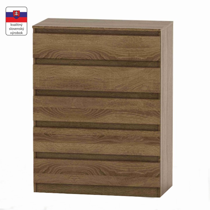 5 šuplíková komoda, bardolino tmavé, DTD laminovaná, na bielom pozadí, HANY 005 5 šuplíková komoda, bardolino tmavé, DTD laminovaná, na bielom pozadí, HANY 005